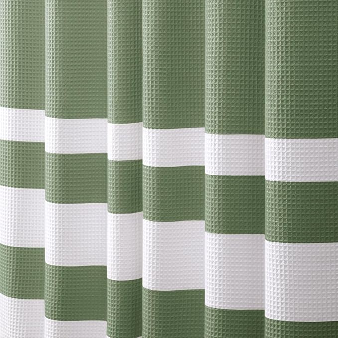 Sage Green Shower Curtain Cotton Waffle Stripe Shower Curtains for Bathroom 72"x72"