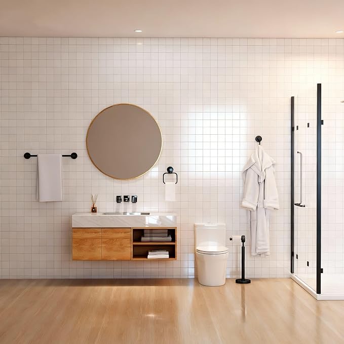 4-Piece Bathroom Set with Privot Toilet Paper Holder | All-in-One Wall Mounted Hardware Combo, Matte Black