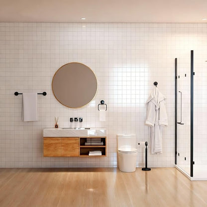 4-Piece Bathroom Set with Privot Toilet Paper Holder | All-in-One Wall Mounted Hardware Combo, Matte Black