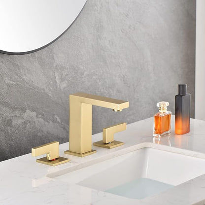 sumerain Brushed Gold 8 Inch Widespread Bathroom Faucet 2 Handle Lavatory Faucet Solid Brass, with Quick Connect Hose