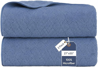 JML Bath Towels with Hanging Loop, 2 Pack, 27x55 in, Microfiber, Light Blue | Soft, Super Absorbent, Quick Dry, Lint-Free & Fade-Resistant, Lightweight Bathroom Towel for Daily Use