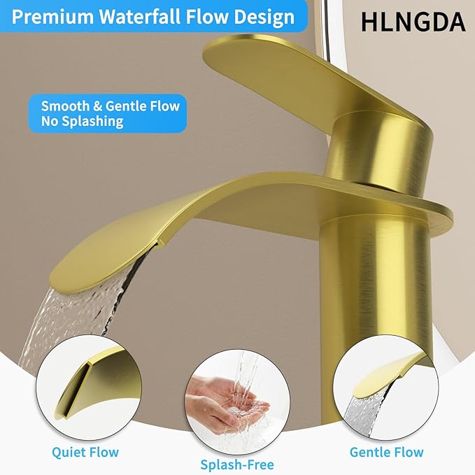 Vessel Sink Faucet,1 Hole Single Handle Tall Bathroom Vanity Faucets,Faucet for Bathroom Sink Modern Utility with Metal Pop Up Drain,Rv Lavatory Faucet Basin Mix Tap Solid Brass,Brushed Gold