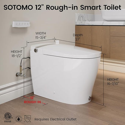 Smart Toilet With Built-in Bidet, Elongated Bidet Toilet, Instant Warm Water Wash, Auto Flush, Auto Open/Close, Heated Seat, Dryer, Night-Light, and Flush Capability During a Blackout - YA80