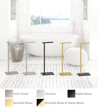 Gatco 1431C Modern Rectangle Base Freestanding Toilet Paper Holder, 21.25" Chrome with Weighted Base