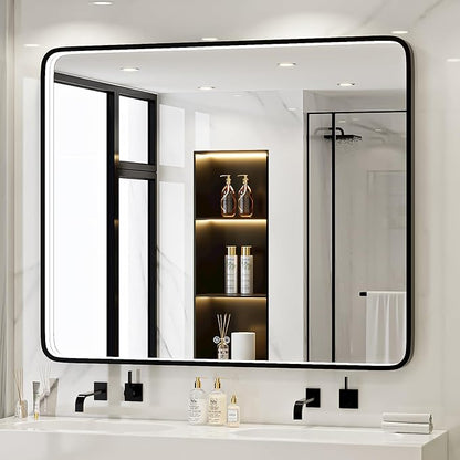 LED 43x36 Inch Lighted Bathroom Mirror,Black Frame,3 Color | ETL Listed,Anti-Fog,3000K/4500K/6000K Dimmable,Horizontal & Vertical,Wall Mounted,Memory Function,Ideal for Bathroom,Vanity