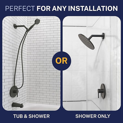 HammerHead Showers Solid Metal Single-Handle Trim Kit with Rough-In Shower Valve, Volume and Temperature Control, Pressure Balance, Matte Black