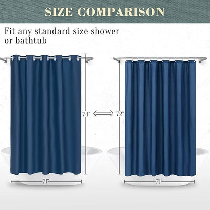 No Hook PEVA Shower Curtain or Liner, Standard Size 71x74, Navy Blue | 8G Heavy Duty, Blue Bathroom Shower Curtain, No Hooks Required, Waterproof Plastic & PVC Free