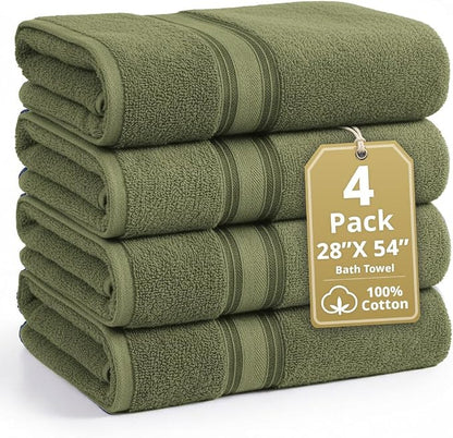 LANE LINEN Towel Set Soft Absorbent Quick Dry 100% Cotton - Oil Green | Cotton Bath Towels - Lightweight & Breathable, Fade-Resistant Color, Classic Terry Weave, Densely Woven, Coordinated Colors