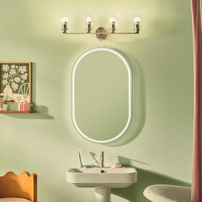 Kichler Gioe 32.25" 4-Light Vanity Light with Clear Fluted Glass in Champagne Bronze, Damp Rated, for Bathroom, Powder Room, Over a Mirror, (32.25" W x 10.5" H), 55227CPZFLU