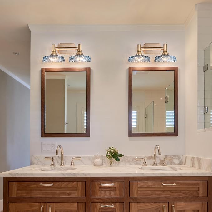 Vintage Bathroom Vanity Light Fixtures 2-Light Bathroom Lighting with Grey Glass Wall Sconces for Hallway Living Room Bedroom Entryway