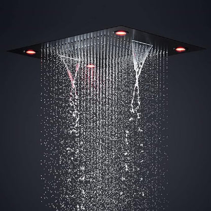 Cascada Classic Design 23”x31” large recessed LED rain shower head w/3 modes (Rain+ Water Curtain + Waterfall) Built-in Bluetooth Speaker (Music, Oil Rubbed Bronze)