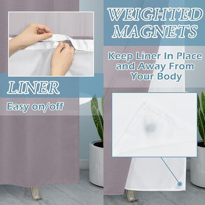 EUTXL Heavyweight Lavender Stall No Hook Shower Curtain with Snap in Liner,256GSM Waffle Weave Shower Curtains for Bathroom,54W x 80H
