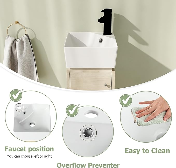12" Bathroom Vanity with Sink, 12 Inch Floating Bathroom Vanity for Small Space, Modern Bathroom Vanity, White Wall Mounted Cabinet Set（045）