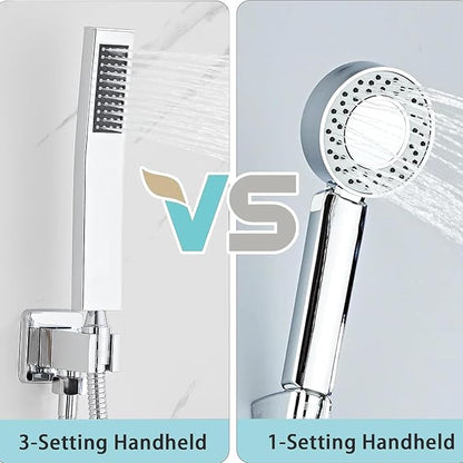 10 Inch Shower Faucet Set, Ceiling Mounted Rainfall Shower System with High Pressure Handheld Shower Head, Bathroom Mixer Rough-in Valve and Trim Shower Kit, Polished Chrome, with Tub Spout