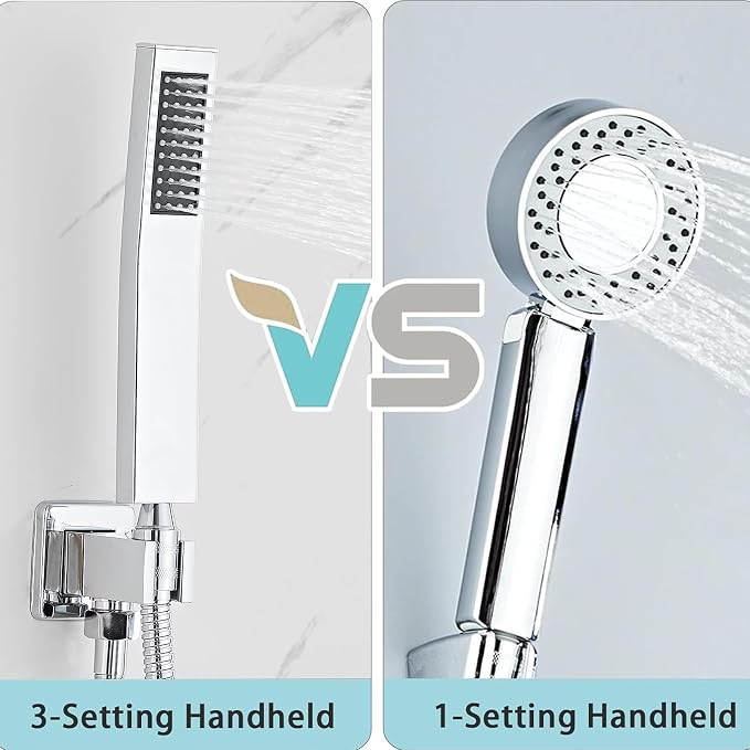 8 Inch Shower Faucet Set, Ceiling Mounted Rainfall Shower System with High Pressure Handheld Shower Head, Bathroom Mixer Rough-in Valve and Trim Shower Kit, Polished Chrome, with Tub Spout