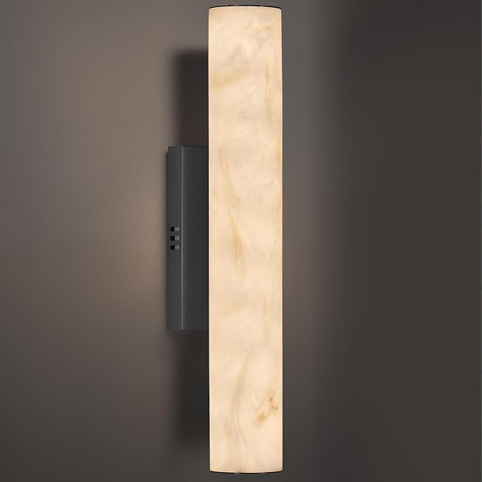 Alabaster Wall Sconce, 20" Matte Black Linear Wall Sconces, 3000K Dimmable Artisan-Cast Alabaster Sconce for Living Room, Modern Wall Lighting for Bathroom, Bedroom, Hallway, 1 Pack, Faux Alabaster