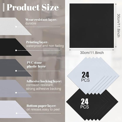 Spiareal 48 Pieces Peel and Stick Floor Tiles Vinyl Flooring 12 x 12 Inch Stick on Floor Tile Self Adhesive Waterproof DIY for Bathroom Kitchen Bedroom Living Room(Plaid)