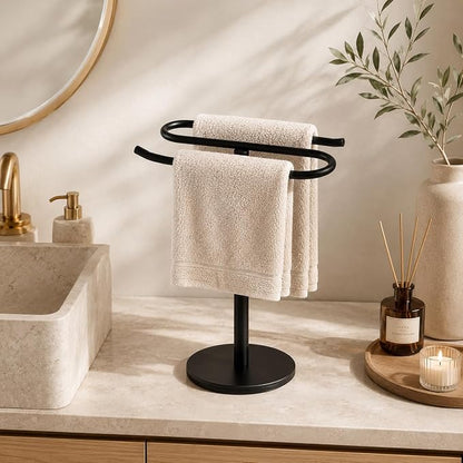 Matte Black Hand Towel Holder Stand,13 Inch Tall Free-Standing Towel Rack, SUS304 Stainless Steel Towel Bar Rack Stand, Tower Bar for Bathroom Kitchen Vanity Countertop…
