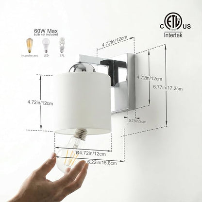 mirrea 1-Light Chromed Bathroom Vanity Light with White Glass Shade | Over Mirror,Wall Sconce,ETL listed,Bathroom Lighting Fixtures,Elegant Design,Milk White Glass Shade,Easy Installation