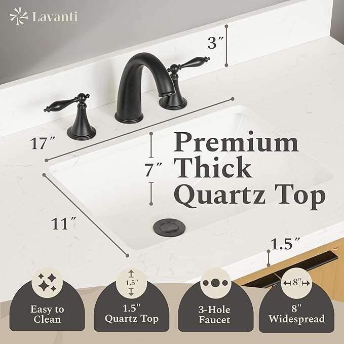 Lavanti Wooderna 36 Inch Bathroom Vanity with Sink – Stylish Firwood Oak Vanity Bathroom with Storage Cabinet – Modern Bathroom Vanities with Single Vanity Sink & Quartz Countertop