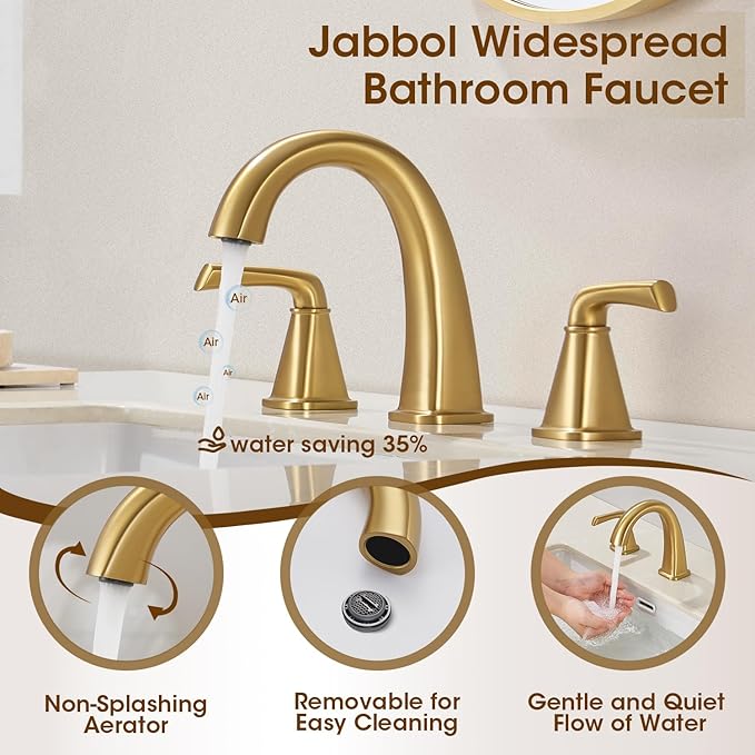 Gold Bathroom Faucet,Brushed Gold Bathroom Faucet,Brass Sink Faucets,Bathroom Faucet 3 Hole Brushed Nickel，with Pop Up Drain Supply Hose for Vanity,Lavatory RV Farmhouse
