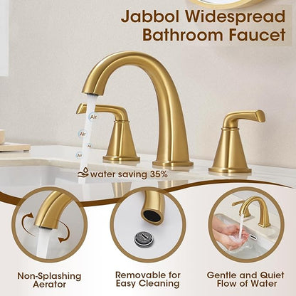 Gold Bathroom Faucet,Brushed Gold Bathroom Faucet,Brass Sink Faucets,Bathroom Faucet 3 Hole Brushed Nickel，with Pop Up Drain Supply Hose for Vanity,Lavatory RV Farmhouse