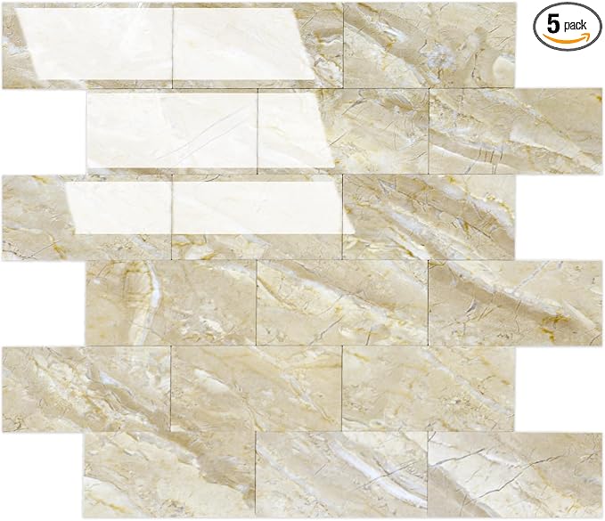 2026 New Upgrade Peel and Stick Backsplash Tile, Peel and Stick 11.34" X 11.57" Wall Tile for Kitchen, Bathroom, Fireplace, Laundry (Polished Beige, 5 Packs)