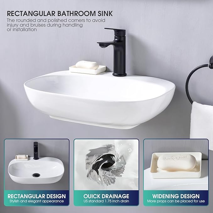 Modern Small Wall Mounted Bathroom Sink, 20.5x15 Inch White Oval Hanging Bathroom Vessel Sink, Arc-edge Ceramic Corner Wall Mount Sinks for Bath Shower Room Rvs