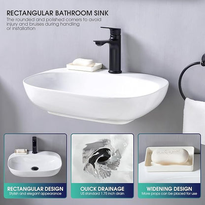 Modern Small Wall Mounted Bathroom Sink, 20.5x15 Inch White Oval Hanging Bathroom Vessel Sink, Arc-edge Ceramic Corner Wall Mount Sinks for Bath Shower Room Rvs