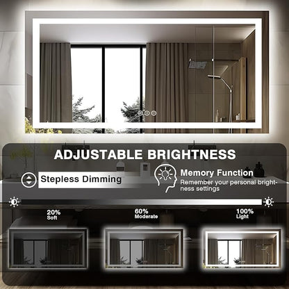EchosLife 60"x28" LED Bathroom Mirrors for Wall | Backlit + Front Lit, Anti-Fog, Stepless Dimmable, 3 Colors, Memory, Tempered Glass, UL Listed, Horizontal/Vertical