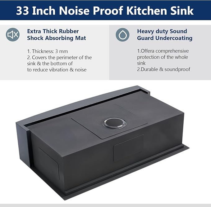 VAPSINT 33 Inch Black Farmhouse Kitchen Sink, 33x20x9 Inches Stainless Steel Undermount 16 Gauge Deep Single Bowl Apron Front Workstation Ledge Farm Sink with Accessories