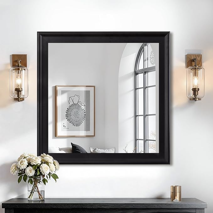 CULER Black Wall Mirror for Bathroom,Rectangle 30 x 30 inch Vanity Mirror | Square Hanging Mirrors for Living Room,Bedroom,Entryway