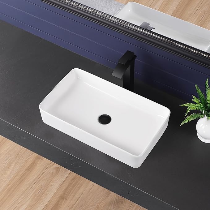 Vessel Sink 24"x14" Rectangular Bathroom Sink Modern White Porcelain Ceramic Above Counter Drop-in Vanity Sink for Bathrooms Art Basin