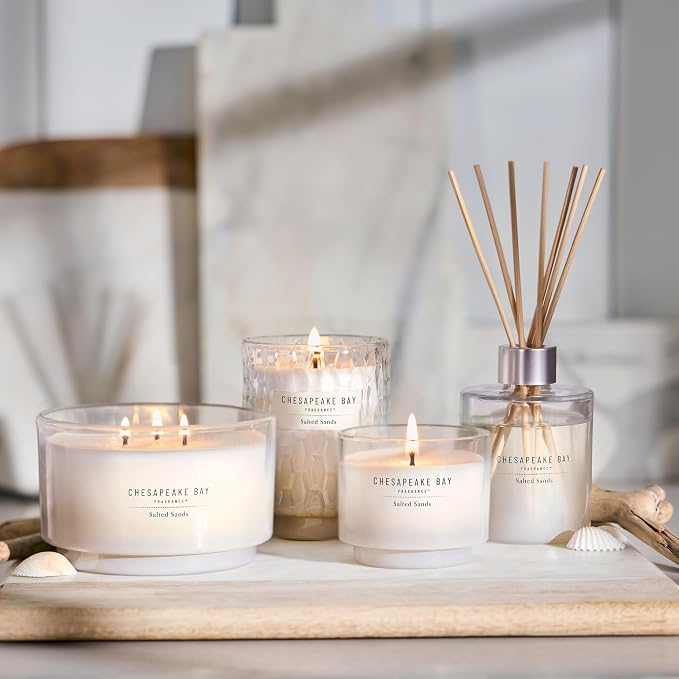 Chesapeake Bay, 11oz Salted Sands Scented Candle, Mood Evoking Fragrance, Textured Sea Glass-Inspired Jar, Premium Soy Blend Wax with Essential Oils, Coastal Fragrance for Home Décor or Gifting