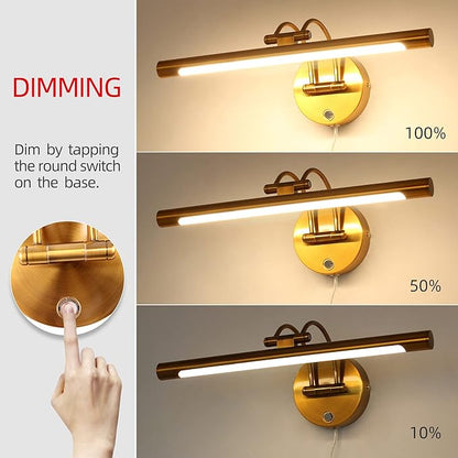 MantoLite LED Dimmable Bathroom Vanity Light Fixture 16inch Cabinet Picture Wall Lights, Indoor Lightings Wall Sconce with Ajustable Arm Bedside Reading Lamp, Pulg in Display Lamps (Brass, 3000K 8W)