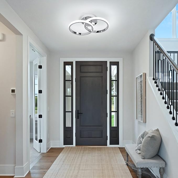 CANEOE 2 Packs Modern Led Ceiling Light Fixtures, 6000K Cool White Hallway Light Fixtures Ceiling, Bathroom Close to Ceiling Lights for Corridor Stair Aisle Lamps (Chrome, 2 Packs)