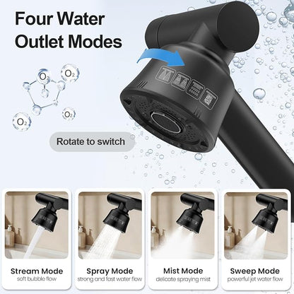 Stainless Steel Bathroom Sink Faucet, 1080° Rotatable, Matte Black | Fit 1 Hole Sink, 4 Water Outlet Modes, Three-stage Rotating Design, Flexible Adjustment, Anti-Rust, No Leakage, Single Handle