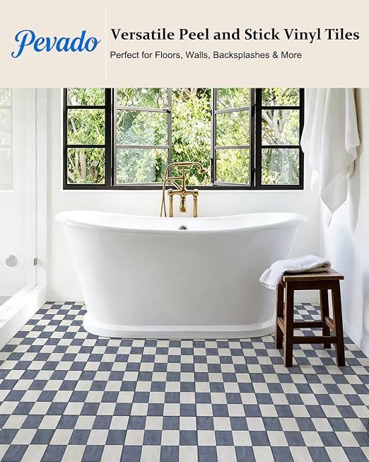 Peel and Stick Floor Tile, Checkered Vinyl Flooring Waterproof, Snap-Proof DIY Flooring Tiles for Bathroom, Kitchen, Fireplace, Wall, Backsplash, No Residue, 20 Tiles-7.87" Thin Version, Blue