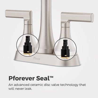 Pfister Vedra Bathroom Sink Faucet, 4-Inch Centerset, 2-Handle, 3-Hole, NSF Certified, Spot Defense Brushed Nickel Finish, LF048VEDGS