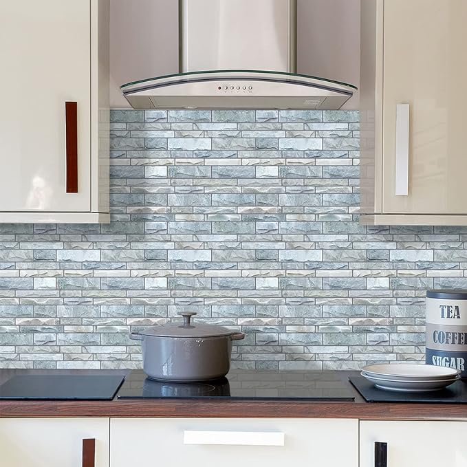 STICKGOO 10-Sheet Peel and Stick Backsplash, 12”X12” Self Adhesive Wall Tiles, Stick on Backsplash for Kitchen & Bathroom (Cultured Stone Look, Thicker Design)