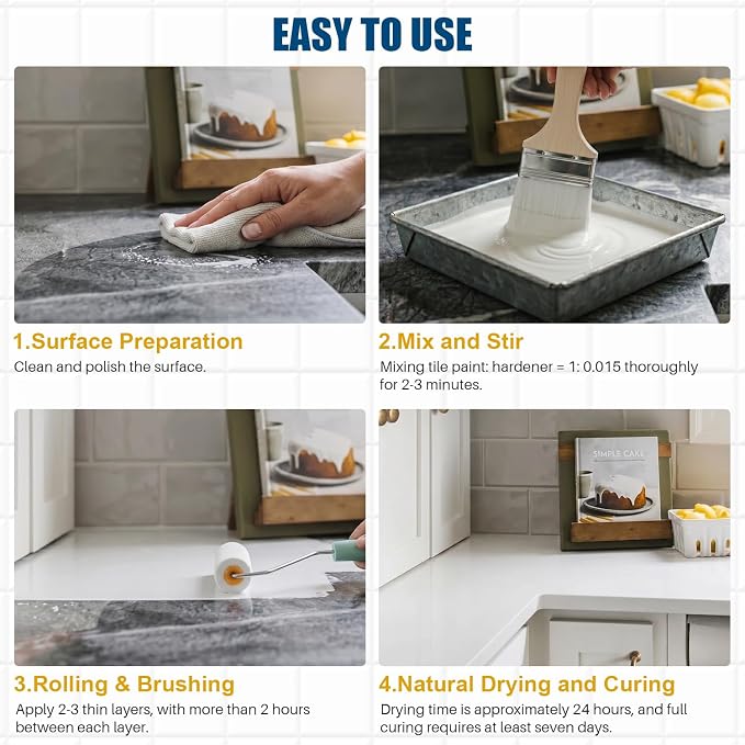 Tub and Tile Refinishing Kit, 66oz White Quick-Dry Tile Paint for Wall & Floor, Sink Bathtub and Toilets Paint for Bathroom, Kitchen, Toilets, Water Based