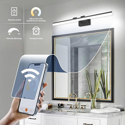 SOLFART Adjustable Color Temperature Dimmable Bathroom Light Fixtures Vanity Light Black LED Bathroom Vanity Light Over Mirror 39.4 Inch APP Control Modern Light