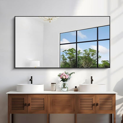 KOCUUY 30x55 Inch Large Black Wall Mounted Mirror,Aluminum Framed Decorative Rectangular Bathroom Mirror for Wall Over Sink,Vanity Mirror for Bedroom Living Room Bathroom,Functional Oversized Mirror
