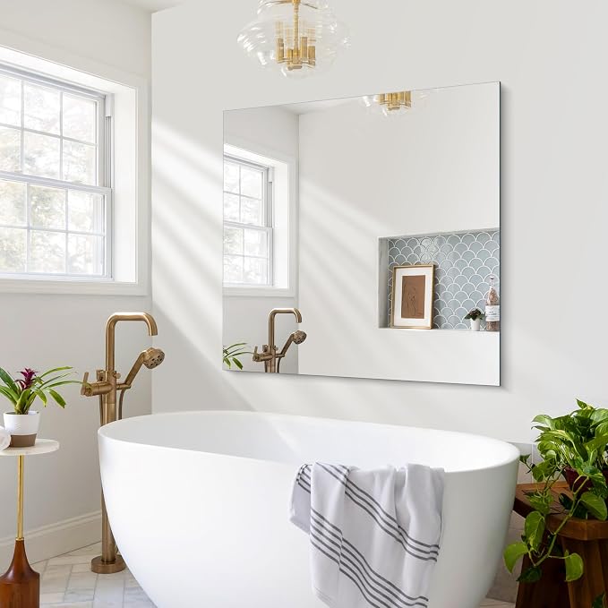 CILIBER Frameless Mirror, 36x36 Square Bathroom Mirrors for Wall, Large Frameless Vanity Mirror Over Sink with Polished Edge, 3mm Tempered Glass, Decorative for Bathroom, Bedroom and Living Room