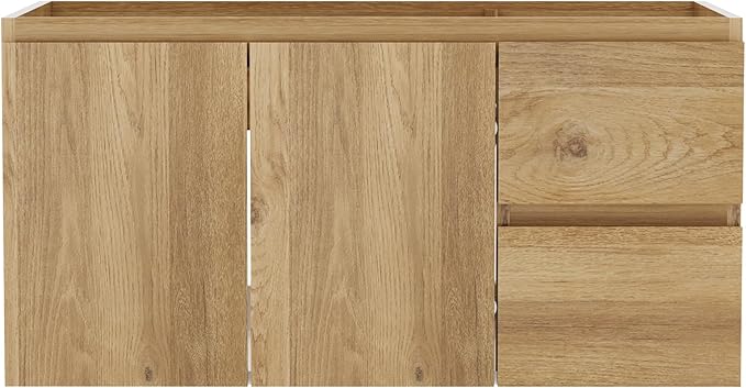 Floating Bathroom Vanity Without Sink Wall Mounted Cabinet with 2 Soft-Close Drawers and Doors, Moisture-Resistant MDF,Large Storage for Small Space (36")