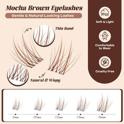B&Q Brown Lash Clusters Blonde Velure Eyelash Cluster for Light Hair, MochaLash Cluster Eyelash Extensions Soft Browns False Eyelashes Comfortable Velure Eyelash Clusters（Velure 06）