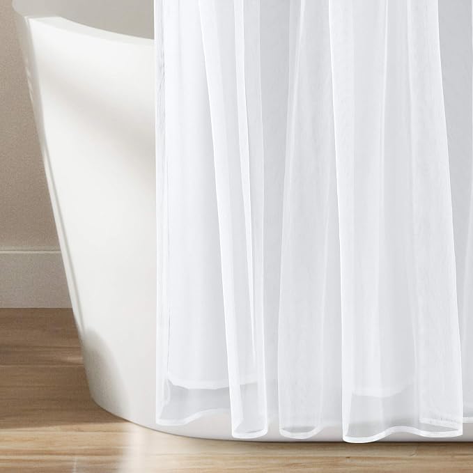 Lush Decor Tulle Skirt Colorblock Shower Curtain Single 72" W x 72" L Spa Blue & White - Fabric Shower Curtains for Bathroom - Cute Bathroom Curtain