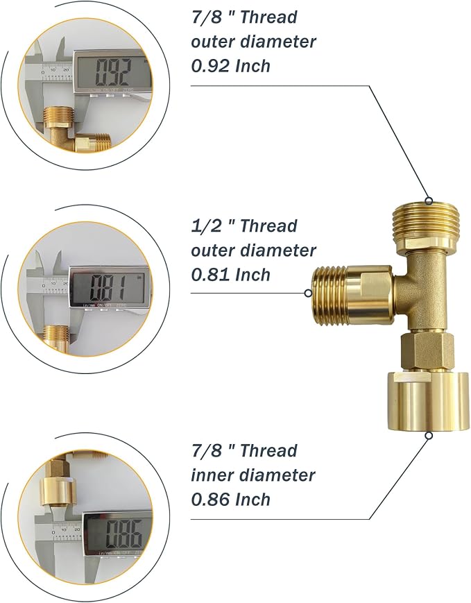 Universal Bidet T Adapter for Any Brand Bidet Hose, All-in-One Solution fit Toilet Tank Inlet or Angle Valve Outlet, 3/8"-7/8"-1/2", Brass Made