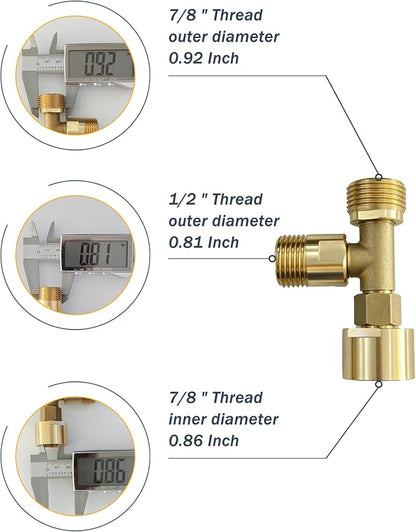 Universal Bidet T Adapter for Any Brand Bidet Hose, All-in-One Solution fit Toilet Tank Inlet or Angle Valve Outlet, 3/8"-7/8"-1/2", Brass Made