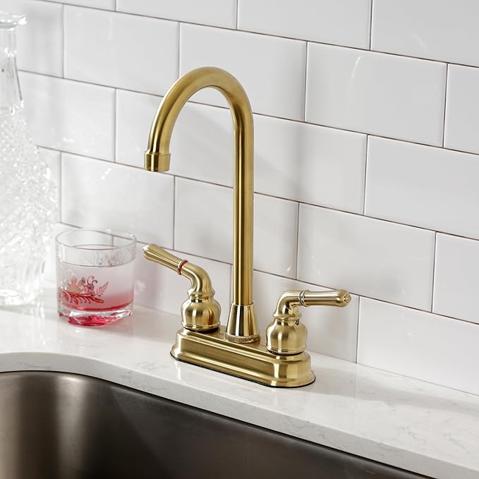 Kingston Brass KB497SB Magellan Two-Handle 2-Hole Deck Mount Bar Faucet in Brushed Brass